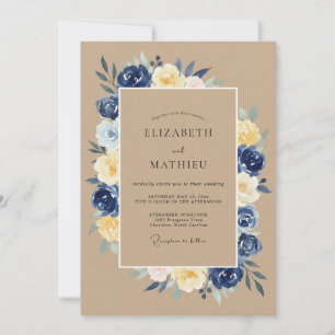 Navy Blue Rustic Country Wedding Invitation