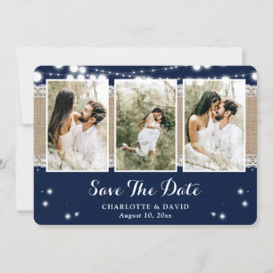 Navy Blue Rustic Country Wedding Photo Save The Date