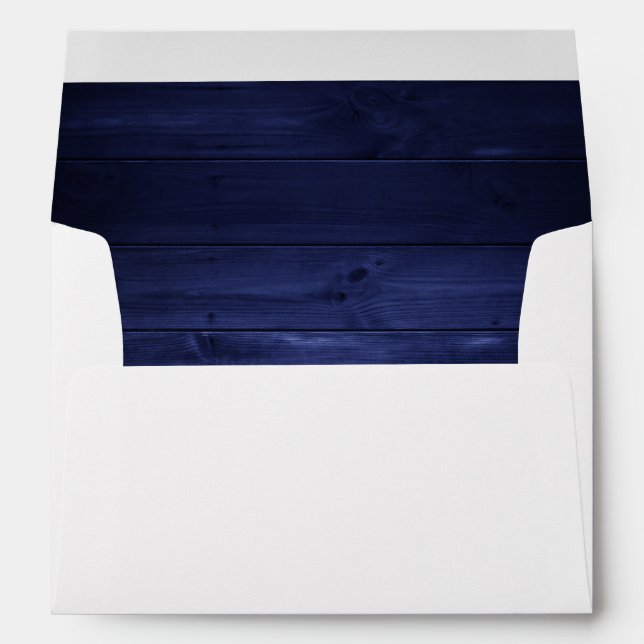 Navy Blue Rustic Country Wood Wedding Envelope (Back (Bottom))
