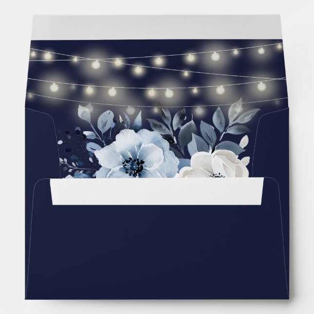 Navy Blue Rustic Floral Return Address Envelope (Back (Bottom))