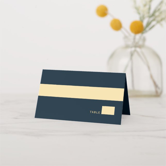 Navy Blue Rustic Gold Circle Ampersand Wedding Place Card (Front)