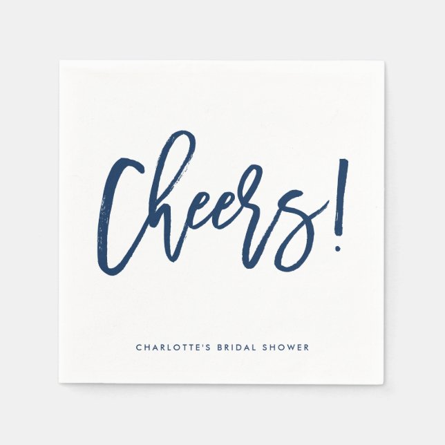 Navy Blue Rustic Hand Lettering Cheers Wedding Napkin (Front)