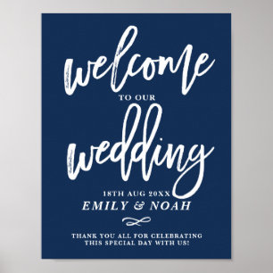 Navy Blue Rustic Hand Lettering Wedding Welcome Poster