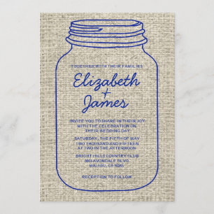 Navy Blue Rustic Mason Jar Wedding Invitations