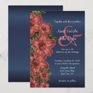 Navy Blue & Rustic Red Floral Wedding Invitations