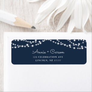 Navy Blue Rustic String Light Return Address Label