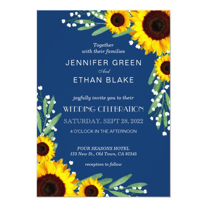 Navy Blue Rustic Sunflower Wedding Invitations Zazzle.co.uk