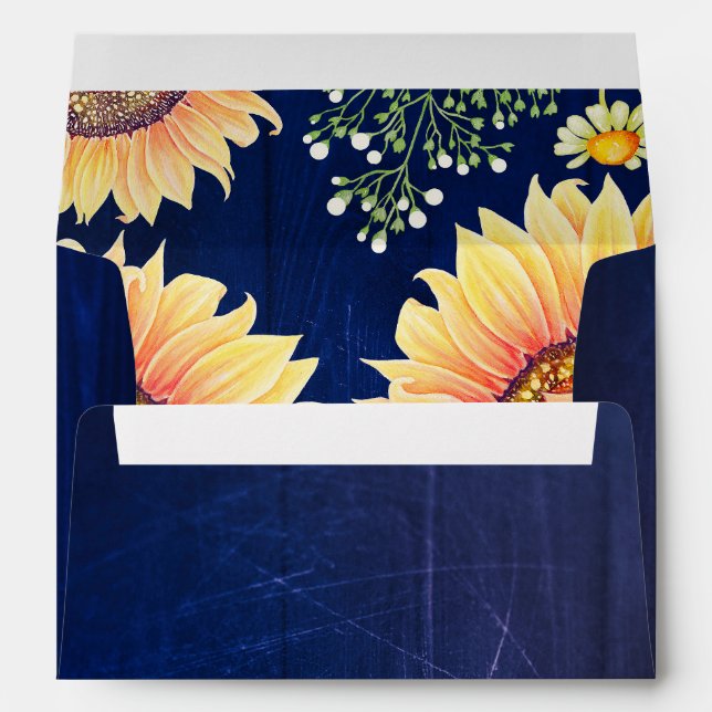 Navy Blue Rustic Sunflowers Envelopes (Back (Bottom))
