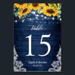 Navy Blue Rustic Sunflowers String Lights Wedding Table Number<br><div class="desc">Rustic Navy Blue Wood Sunflowers String Lights Lace Wedding Table Number Card. (1) Please customise this template one by one (e.g, from number 1 to xx) , and add each number card separately to your cart. (2) For further customisation, please click the "customise further" link and use our design tool...</div>