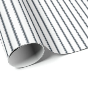 Navy Blue Rustic Thin Ticking Stripes Wrapping Paper