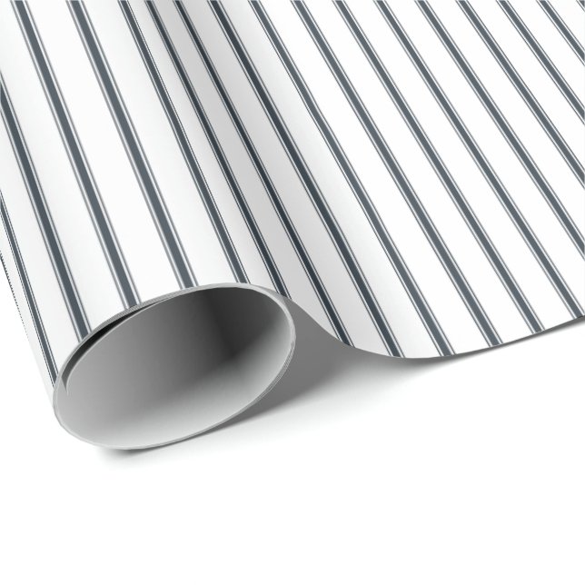 Navy Blue Rustic Thin Ticking Stripes Wrapping Paper (Roll Corner)