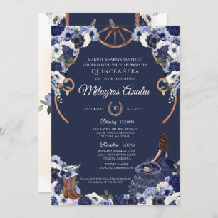 Navy Blue Rustic Western Charro Quinceanera Invitation