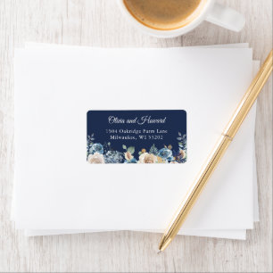 Navy Blue Rustic Wild Watercolor Floral Address Label