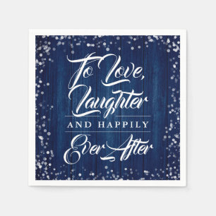 Navy Blue Rustic Wood Happily Ever After Wedding Napkin