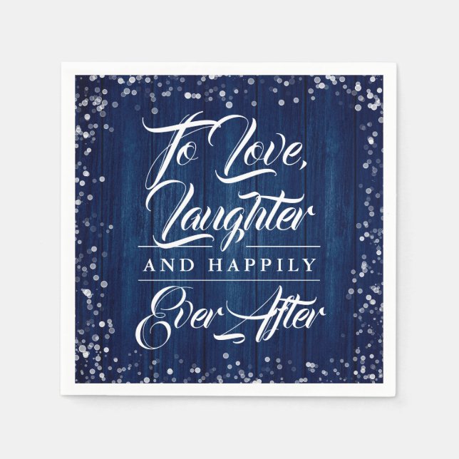 Navy Blue Rustic Wood Happily Ever After Wedding Napkin (Front)