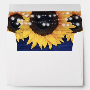 Navy Blue Rustic Wood String Lights Sunflowers Envelope
