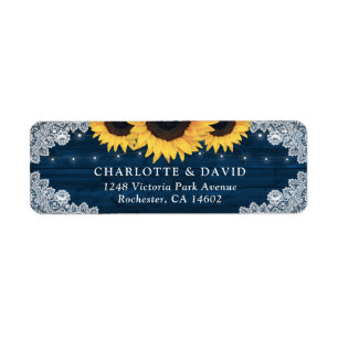 Navy Blue Rustic Wood Sunflower Return Address
