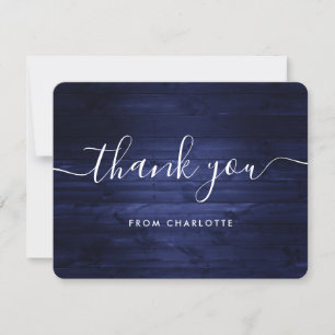Navy Blue Rustic Wood Wedding Shower Birthday Thank You Card