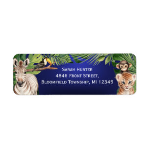 Navy Blue Safari animals 1st birthday return addre