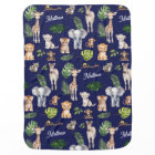 Navy Blue Safari Animals Personalised Baby Name