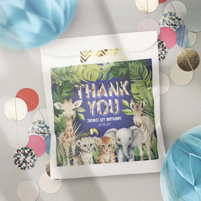 Navy Blue Safari jungle animals, Birthday Thanks Favour Bags (Navy Blue, Jungle animals themed, wild one 1st birthday favor bags)
