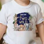Navy Blue Safari Two Wild Jungle 2nd birthday Toddler T-Shirt<br><div class="desc">Celebrate your little adventurer's 2nd birthday with this cute "Two Wild Safari Animals second Birthday T-shirt design by PixeliaDesigns, " a perfect keepsake for your guest of honour! This charming t-shirt features a delightful watercolor design of safari animals and tropical leaves, bringing a touch of the wild to the party....</div>