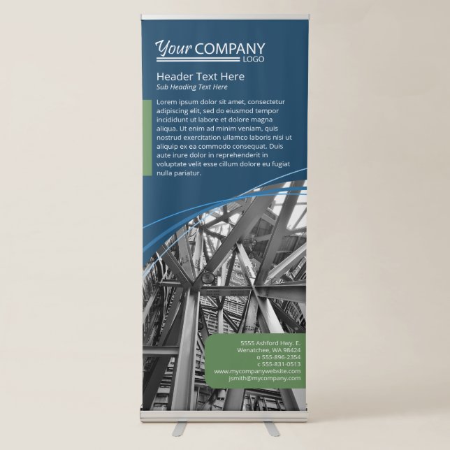 Navy Blue, Sage Green Vertical Retractable Banner (Front)
