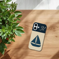 navy blue sailboat & Monogram Beige Coastal home