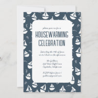 Navy Blue Sailboats Cute Beach Housewarming Party