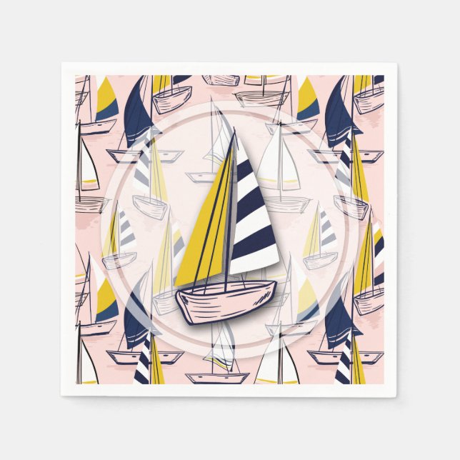 Navy Blue Sailboats Party Napkin (Front)