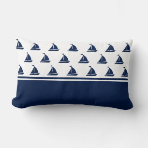 Navy Blue Sailing Boats Nautical Lumbar Pillow