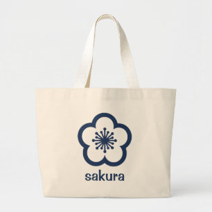 Navy Blue Sakura Blossom  Large Tote Bag