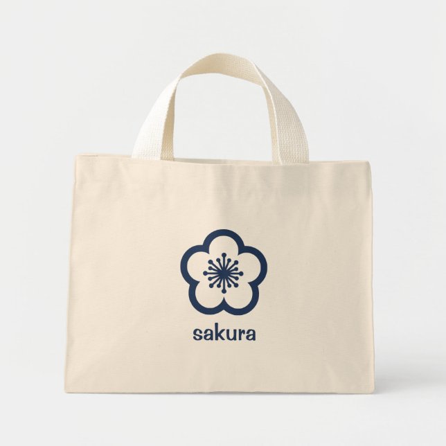 Navy Blue Sakura Blossom  Mini Tote Bag (Front)