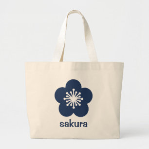 Navy Blue Sakura Blossom Silhouette Large Tote Bag