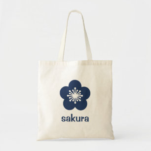 Navy Blue Sakura Blossom Silhouette Tote Bag