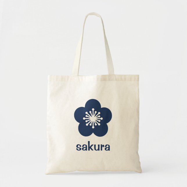 Navy Blue Sakura Blossom Silhouette Tote Bag (Front)