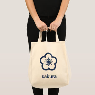 Navy Blue Sakura Blossom Tote Bag
