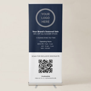 Navy Blue Sales Promotions QR Code Company Logo Retractable Banner