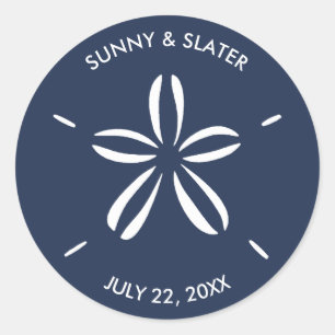 Navy Blue Sand Dollar Beach Seashell  Classic Round Sticker