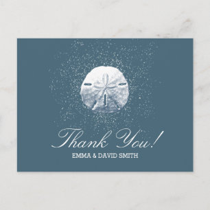 Navy Blue Sand Dollar Beach Wedding Thank You Postcard