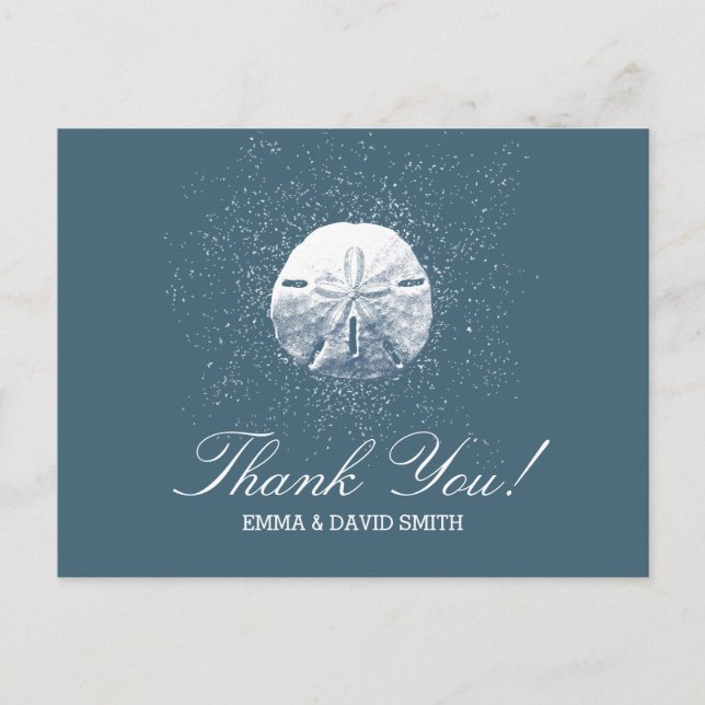 Navy Blue Sand Dollar Beach Wedding Thank You Postcard (Front)