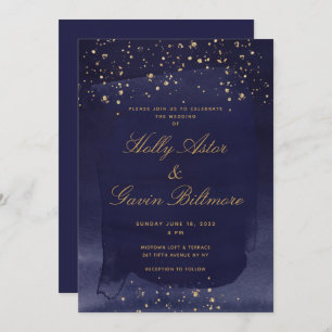 Navy Blue Sapphire & Gold Wedding Invitation