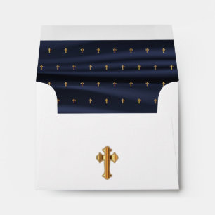 Navy Blue Satin with Gold Church Crosses Envelope
