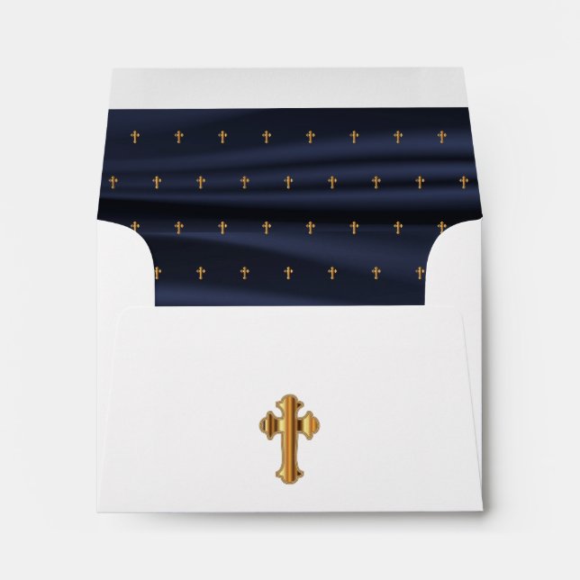 Navy Blue Satin with Gold Church Crosses Envelope (Back (Bottom))