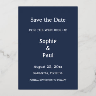 Navy Blue Save the Date Foil Invitation