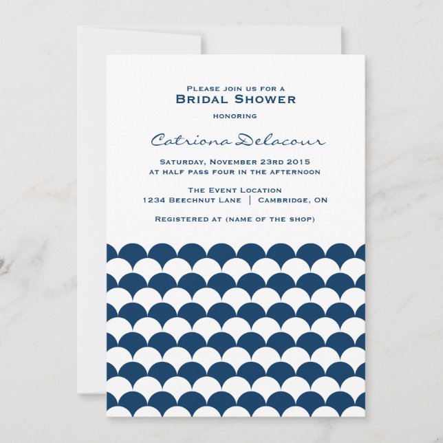 Navy Blue Scallop Pattern Bridal Shower Invitation (Front)