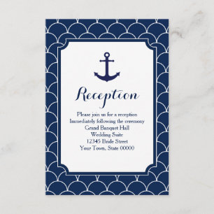 Navy Blue Scallop Pattern Nautical Reception Info Invitation