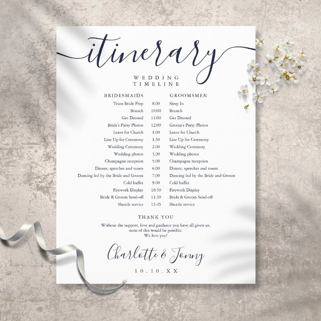 Navy Blue Schedule Wedding Itinerary Timeline (Creator Uploaded)
