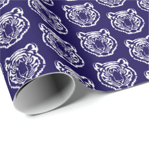 Navy Blue School Mascot Tigers Logo Wrapping Paper