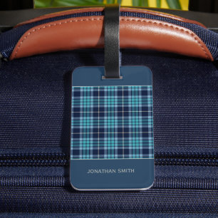 Navy Blue Scottish Tartan Pattern Luggage Tag